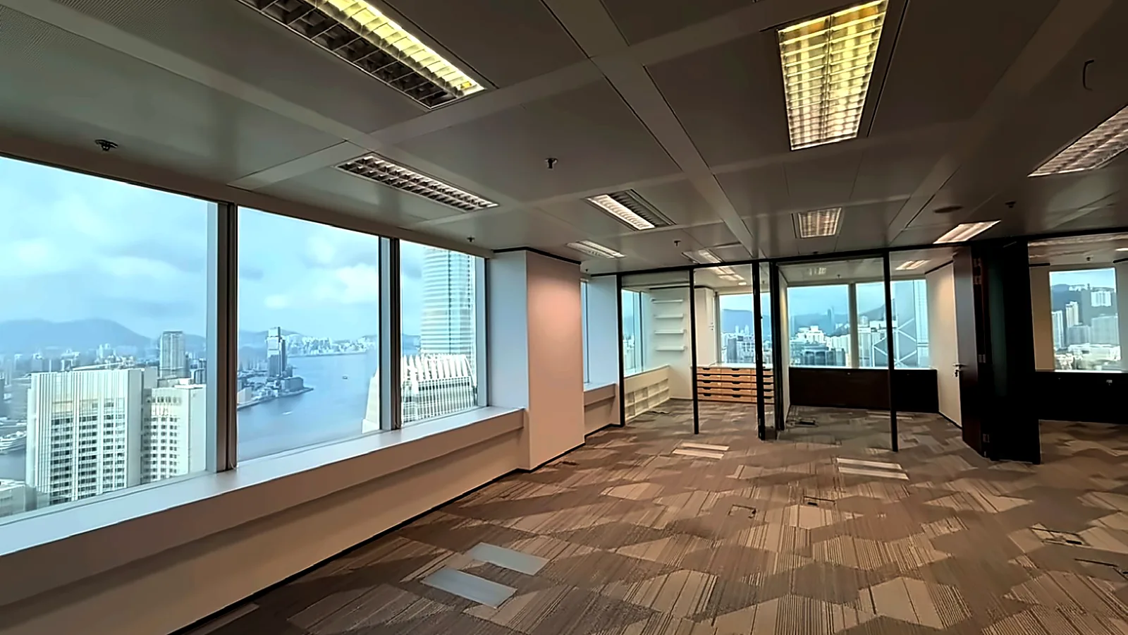 Sea-view open-plan office with harbour outlook at The Center, Central