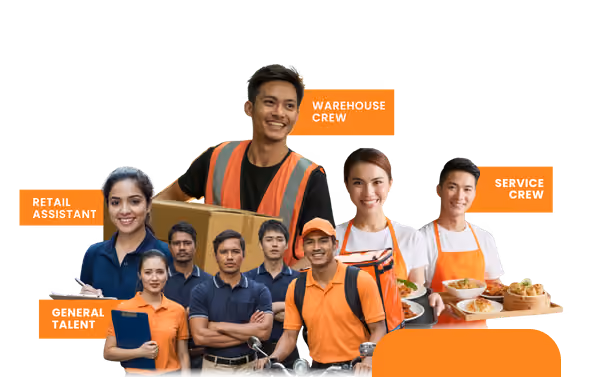 TROOPERS Business hero banner with warehouse crew, retail assistant, service crew and general talent workers