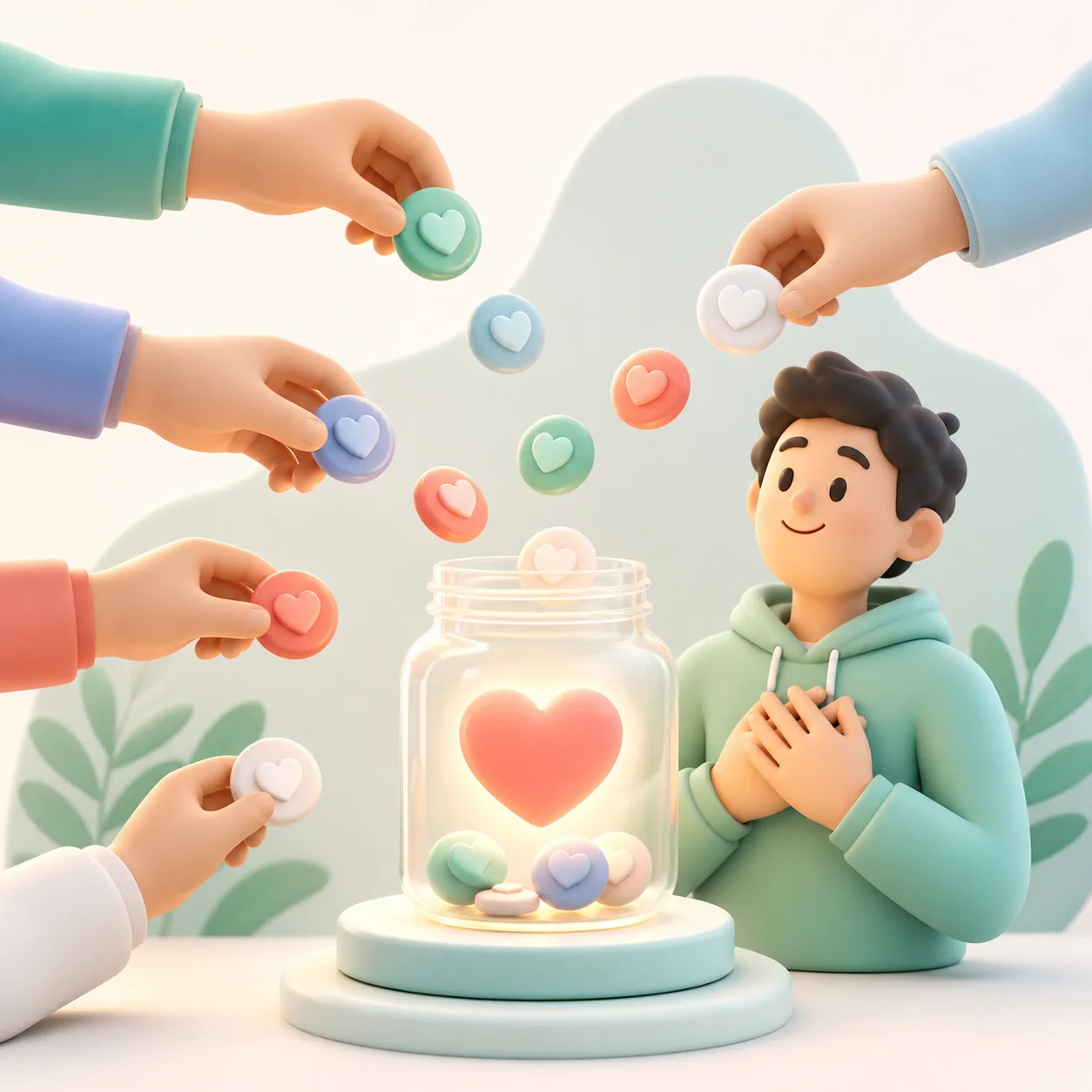 A digital creator receiving colorful crypto donations from a supportive online community