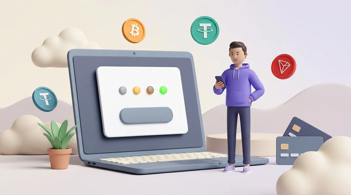 A checkout screen, coins and a row of payment status lights