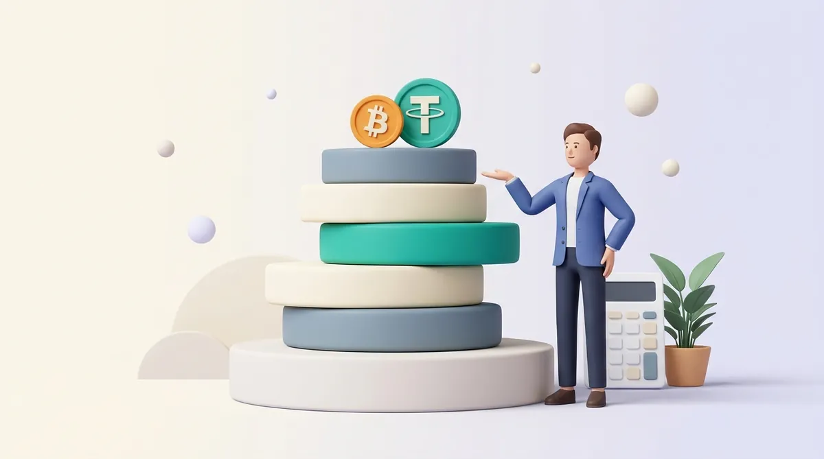 The real cost of accepting a payment shown as a stack of slabs with bitcoin and stablecoin coins on top