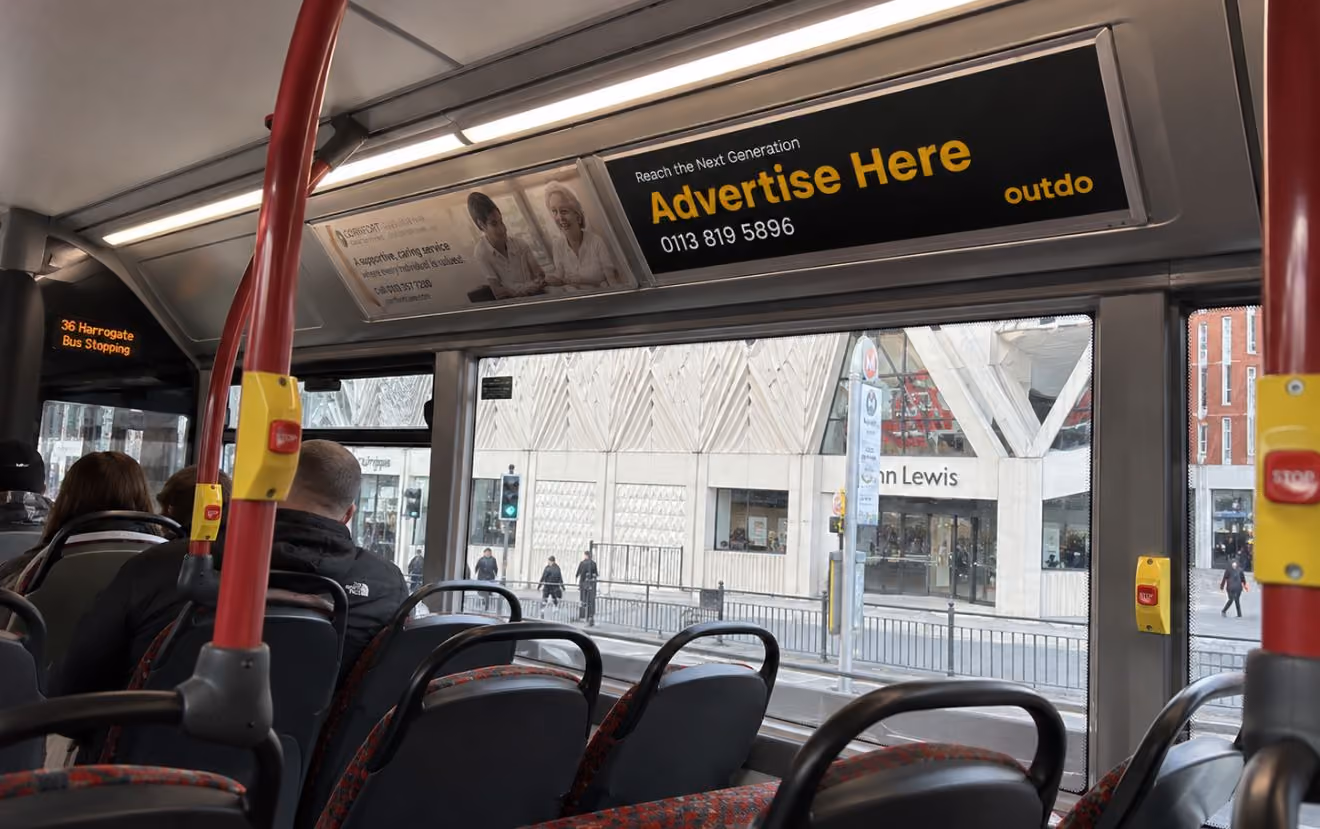 Interior bus advertising in Leeds