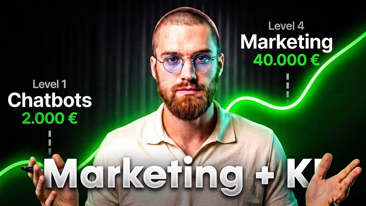 Leonard Schmedding vor grüner Wachstumskurve von Chatbots bis Marketing, Schriftzug Marketing + KI, zu Agentic Marketing