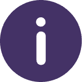 White lowercase 'i' information icon inside a purple circle.