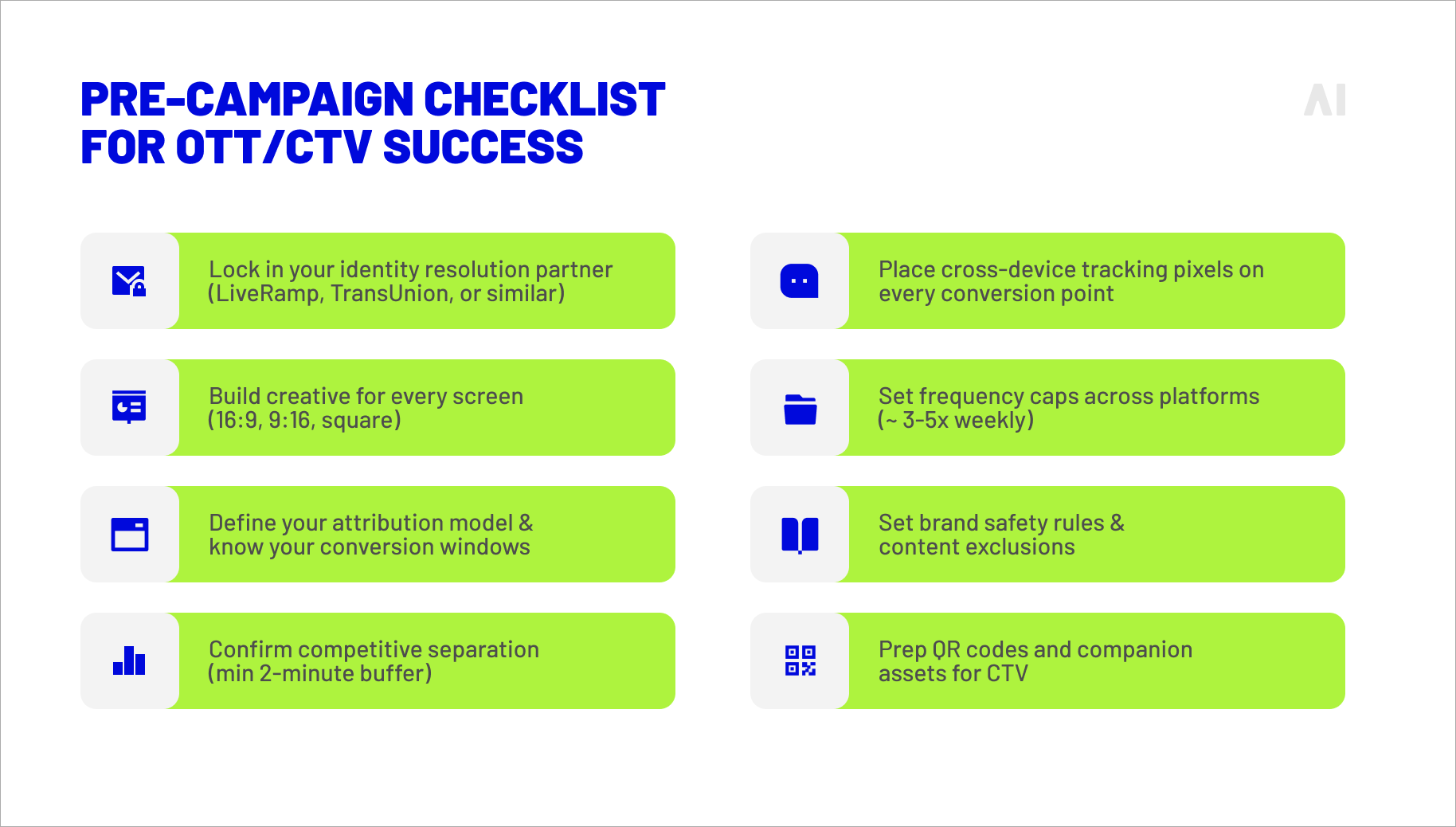 Pre-campaign checklist for OTT/CTV
