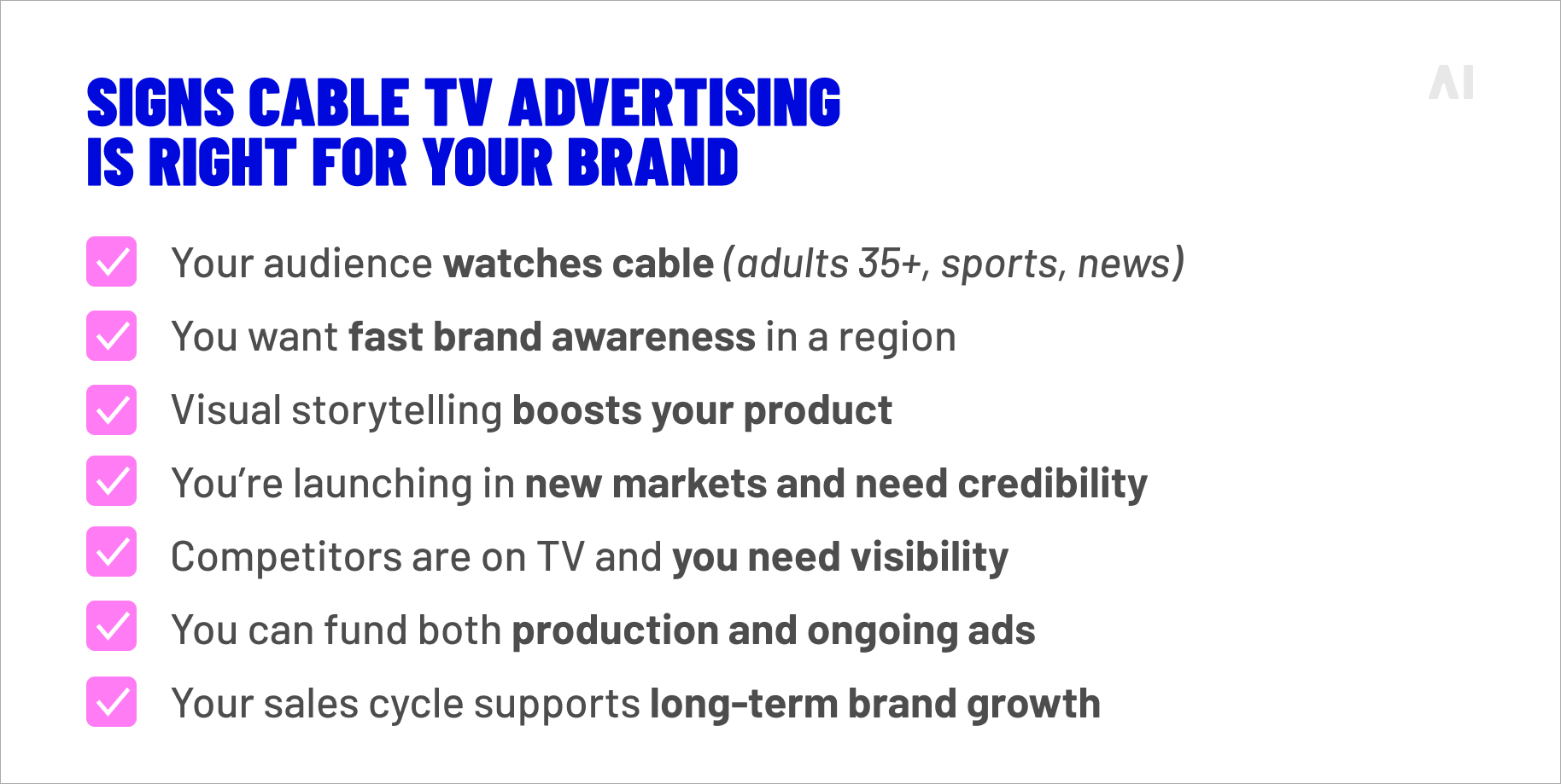 Signs cable TV advertising is right for your brand