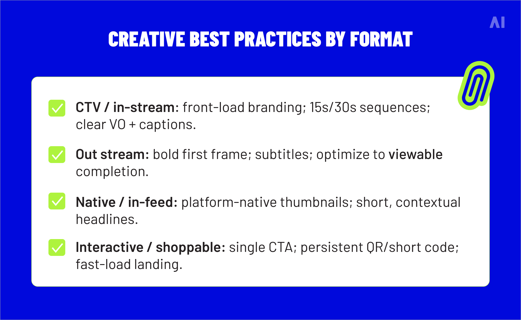 Creative best practices by format