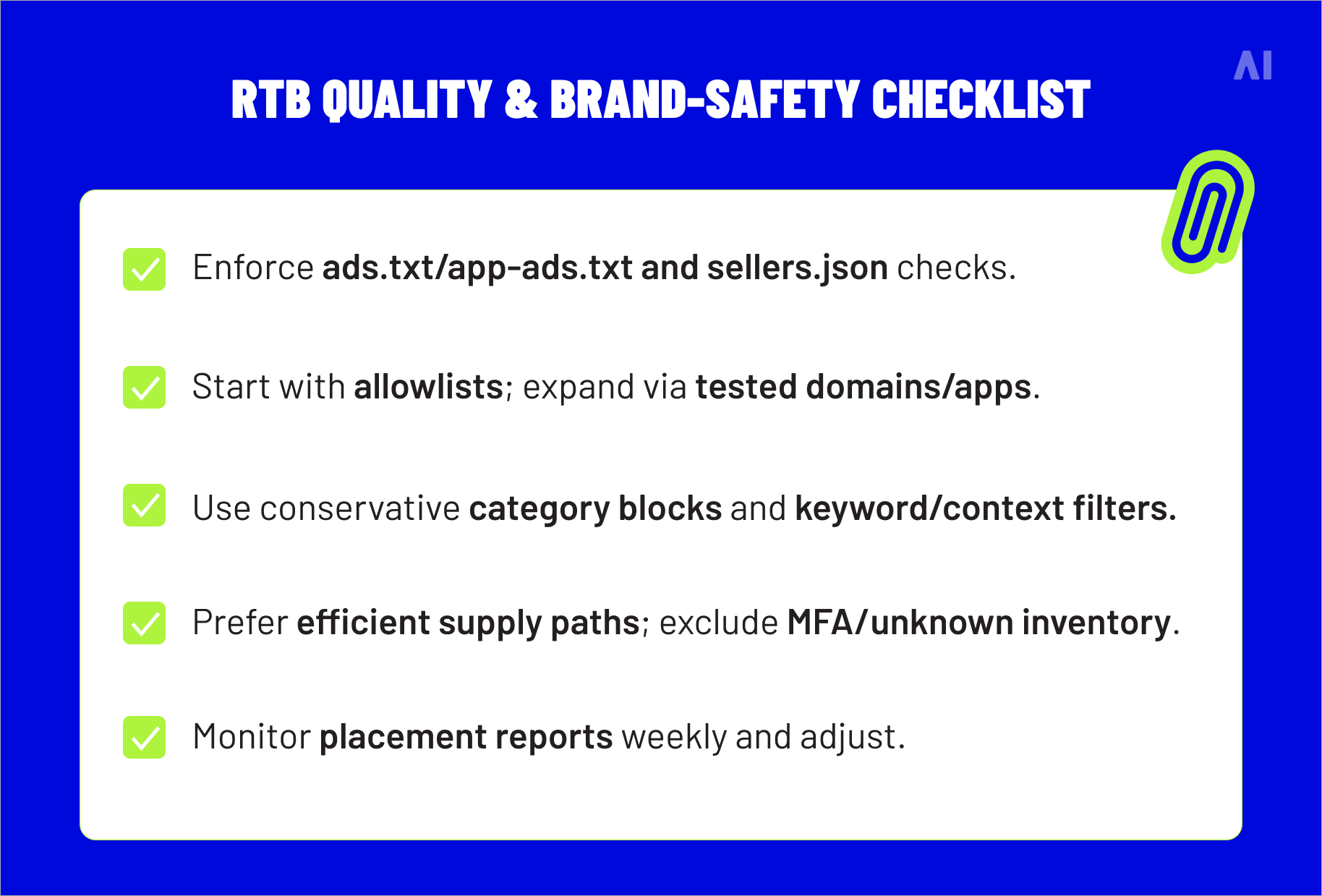 RTB quality & brand-safety checklist