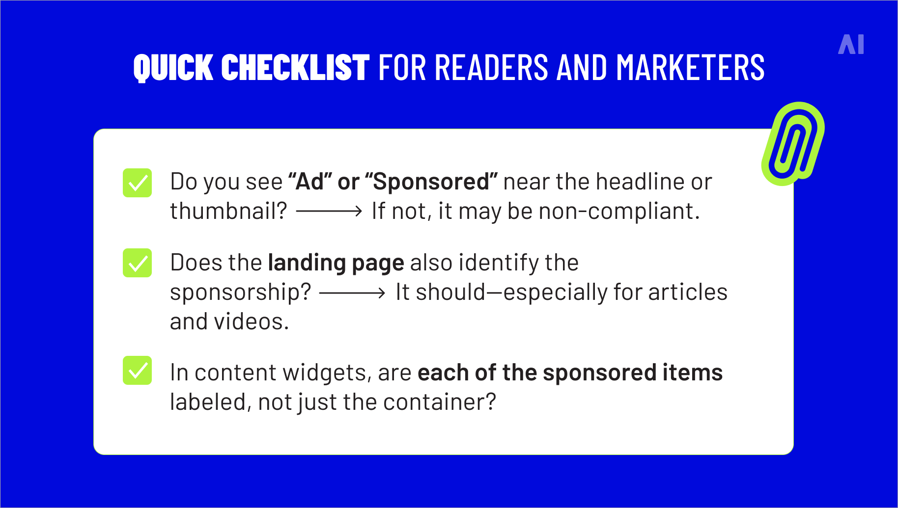 Quick checklist (for readers and marketers)