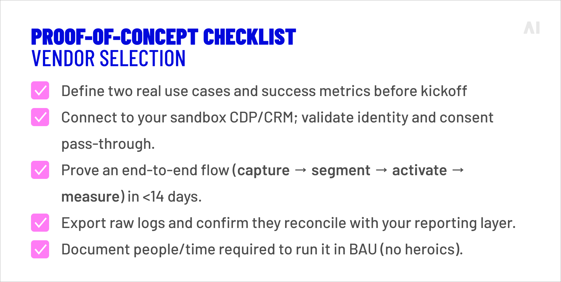 Proof-of-concept checklist (vendor selection)