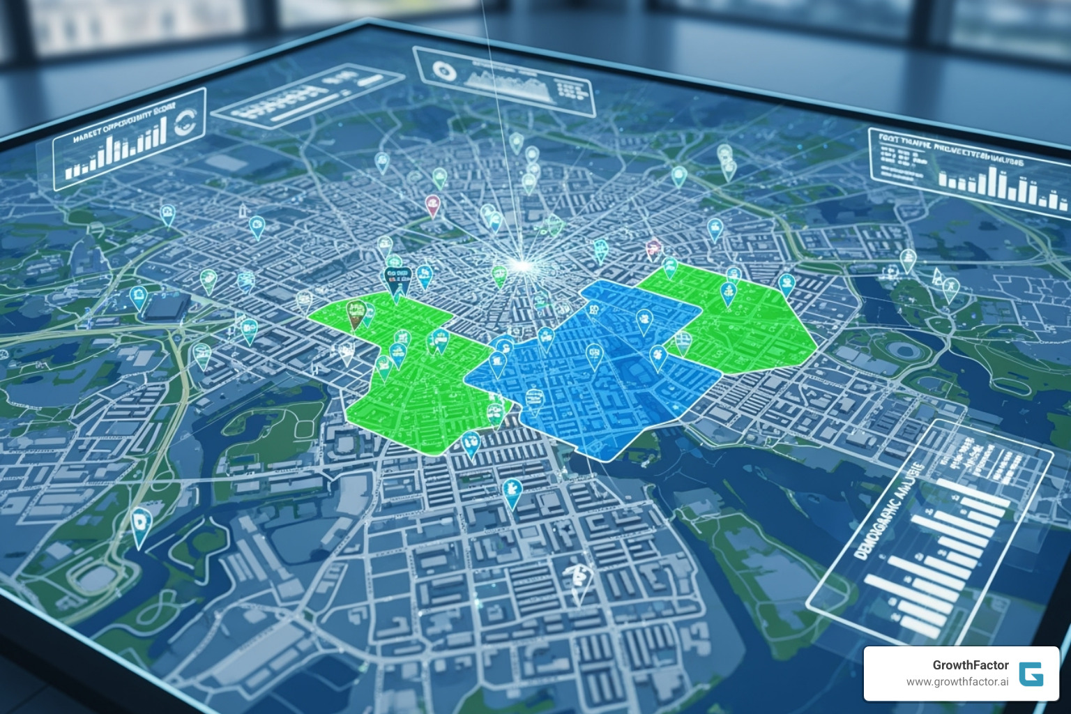 City map with data points and AI-highlighted potential retail sites — AI powered retail analytics City map with data points and AI-highlighted potential retail sites — AI powered retail analytics