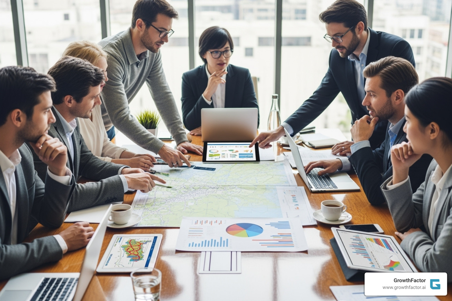 a diverse project team collaborating around a table with maps, tablets, and charts. - what is site selection a diverse project team collaborating around a table with maps, tablets, and charts. - what is site selection