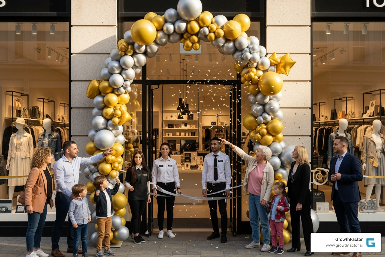Image of a modern shopping center with a large department store and various smaller shops - new store opening Image of a modern shopping center with a large department store and various smaller shops - new store opening