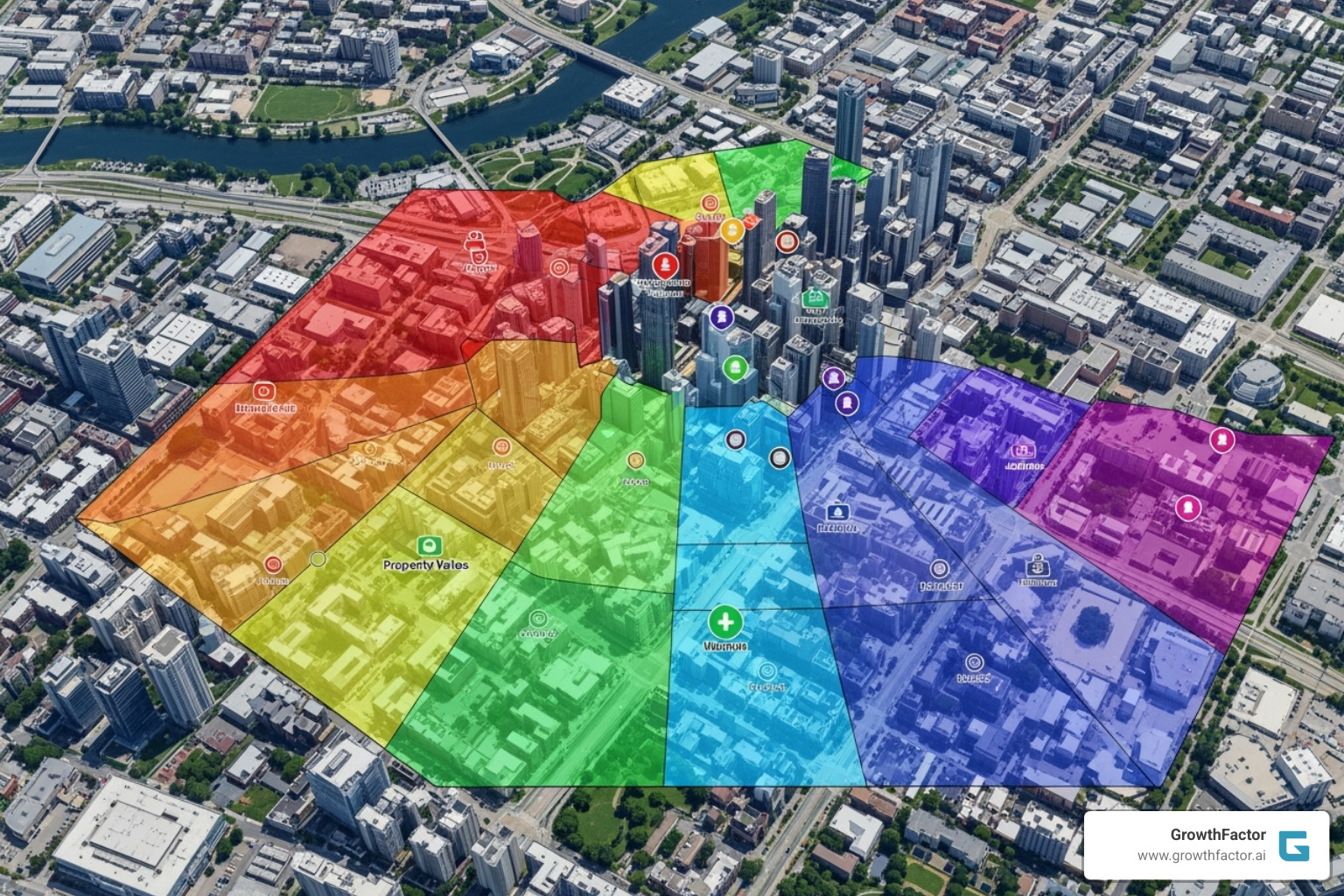 map overlay showing demographic and property data - real estate data insights