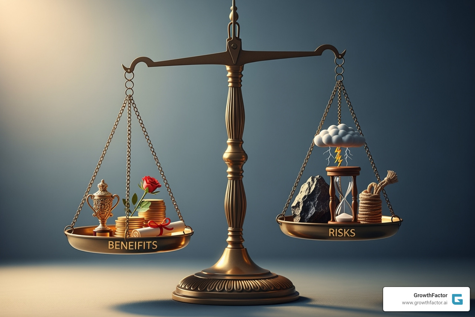 a scale balancing benefits and risks - Automated market analysis