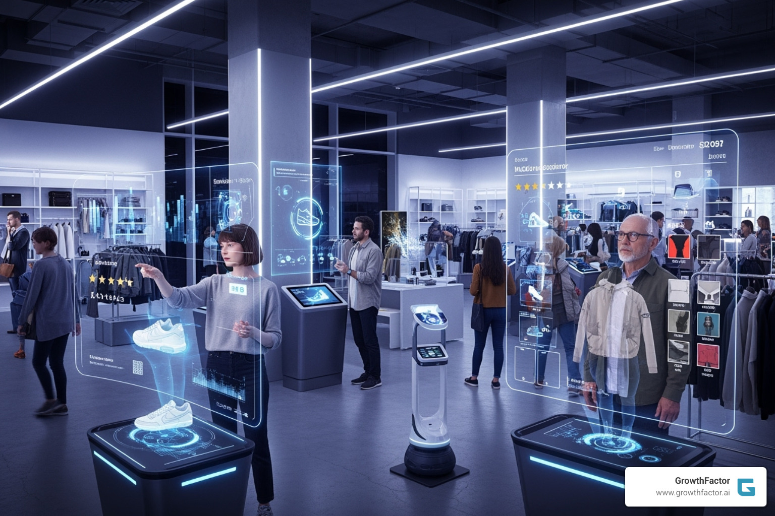 futuristic retail environment with augmented reality displays and data overlays - Foot traffic analysis? futuristic retail environment with augmented reality displays and data overlays - Foot traffic analysis?