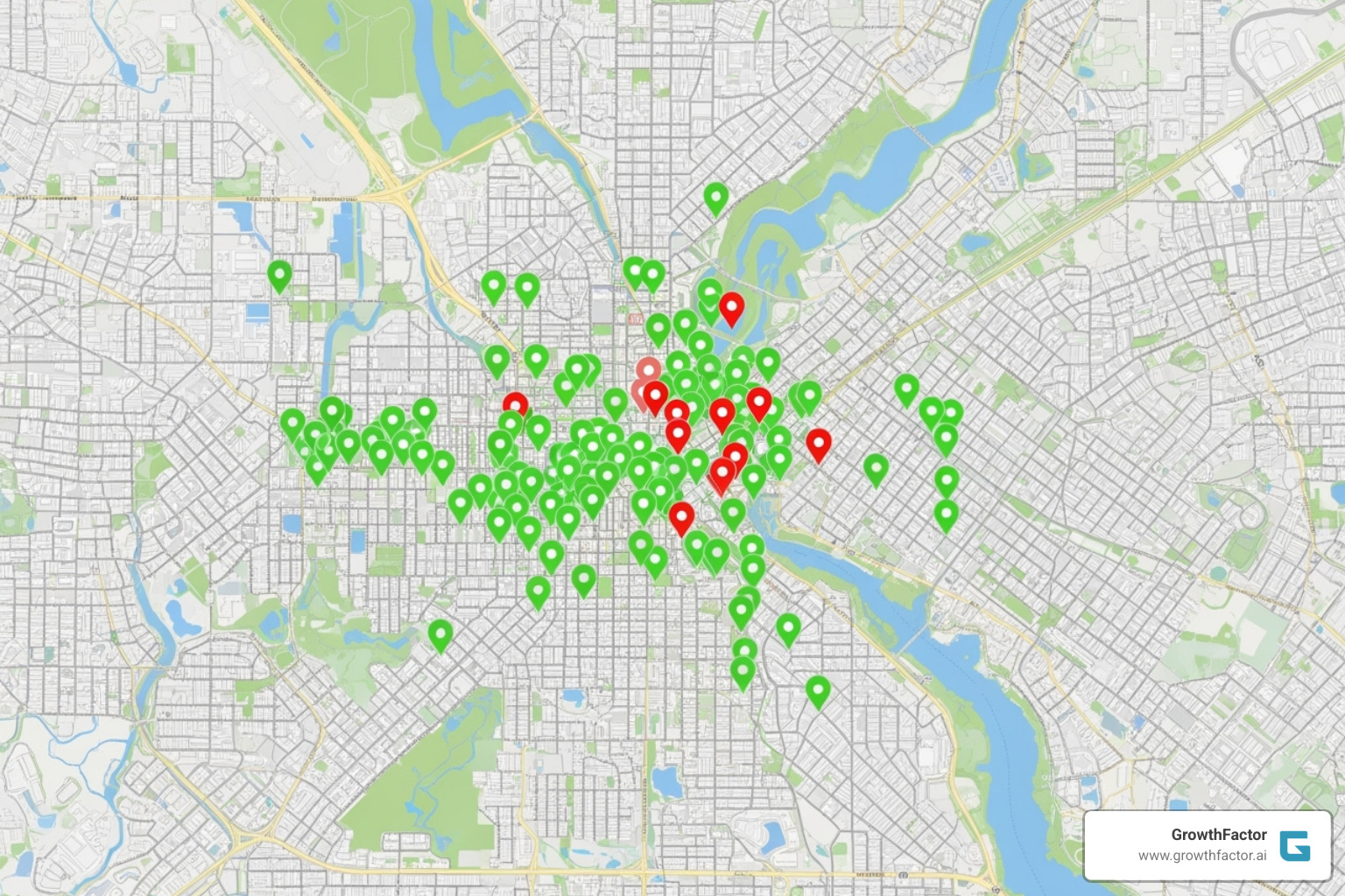 Map highlighting optimal store locations and cannibalization risk Map highlighting optimal store locations and cannibalization risk