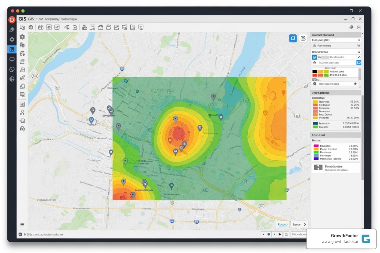 GIS dashboard showing retail store locations overlaid with customer demographic data - Geographic information system GIS dashboard showing retail store locations overlaid with customer demographic data - Geographic information system