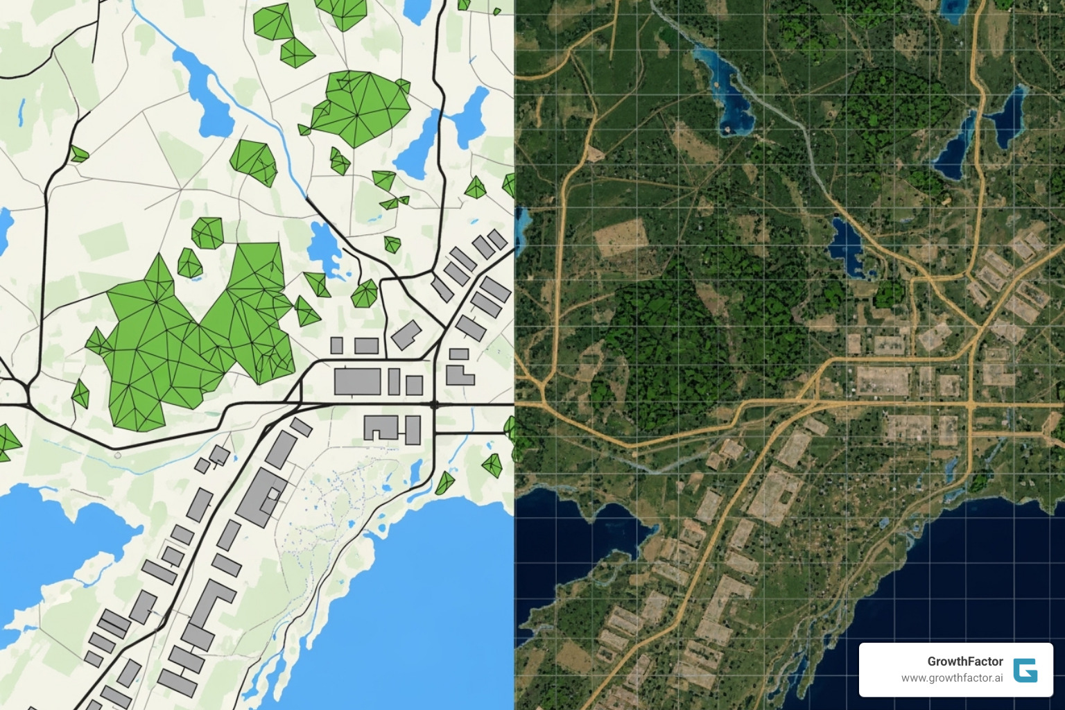 Side-by-side comparison of a landscape represented in both vector and raster data formats - Geographic information system Side-by-side comparison of a landscape represented in both vector and raster data formats - Geographic information system