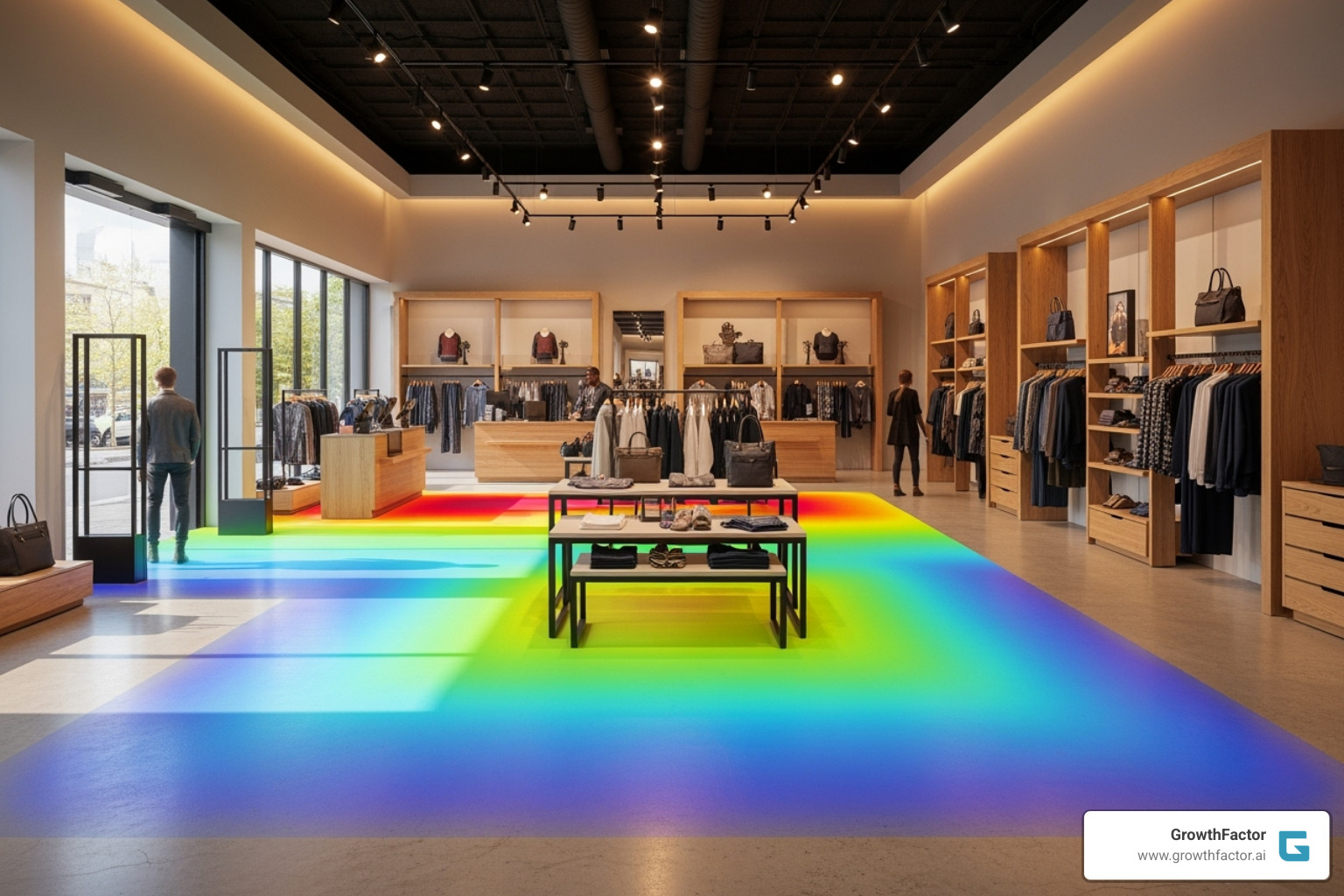 retail store interior with heatmap overlays showing customer movement - Location intelligence for retail retail store interior with heatmap overlays showing customer movement - Location intelligence for retail