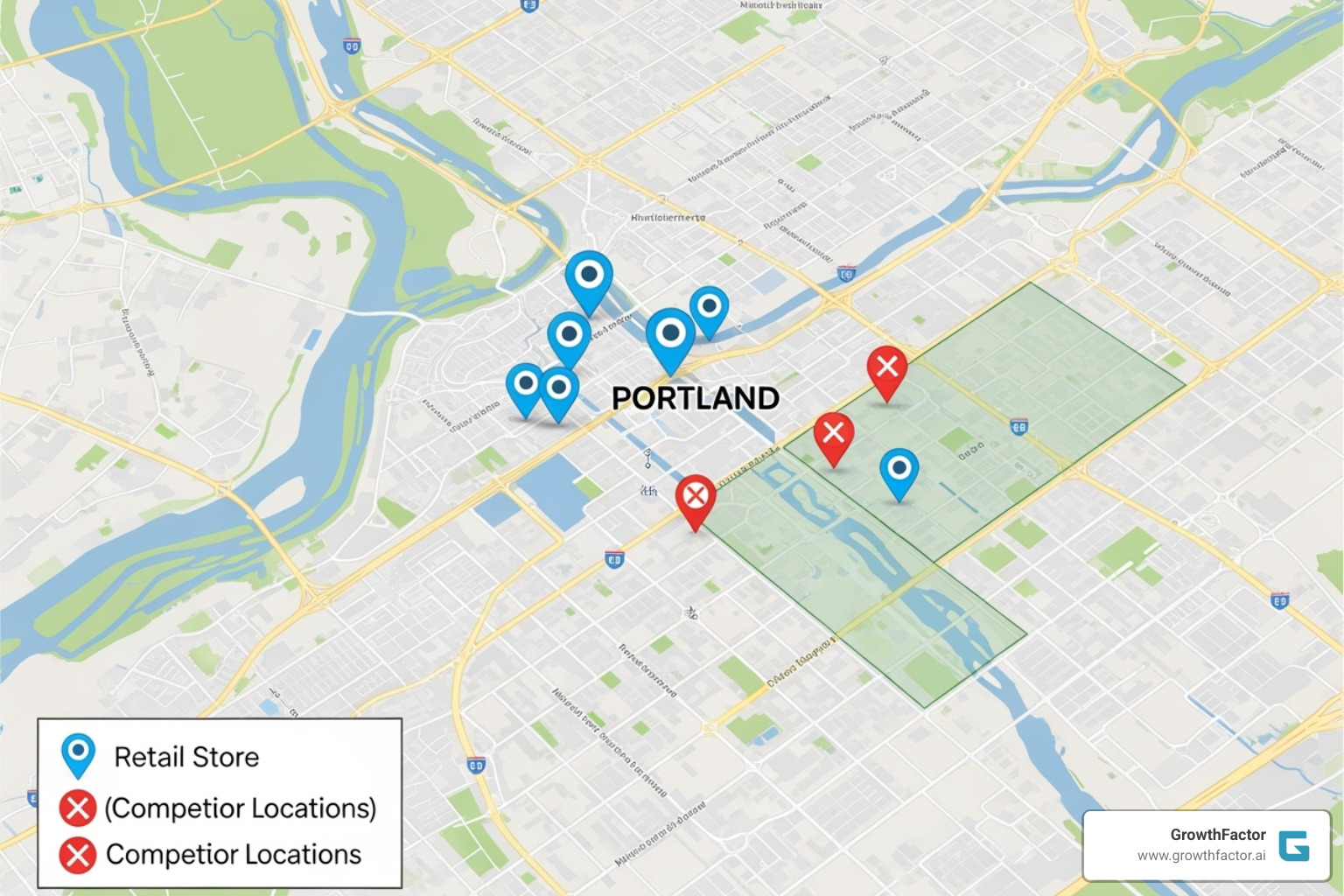map showing whitespace analysis and competitor locations - Location intelligence for retail map showing whitespace analysis and competitor locations - Location intelligence for retail
