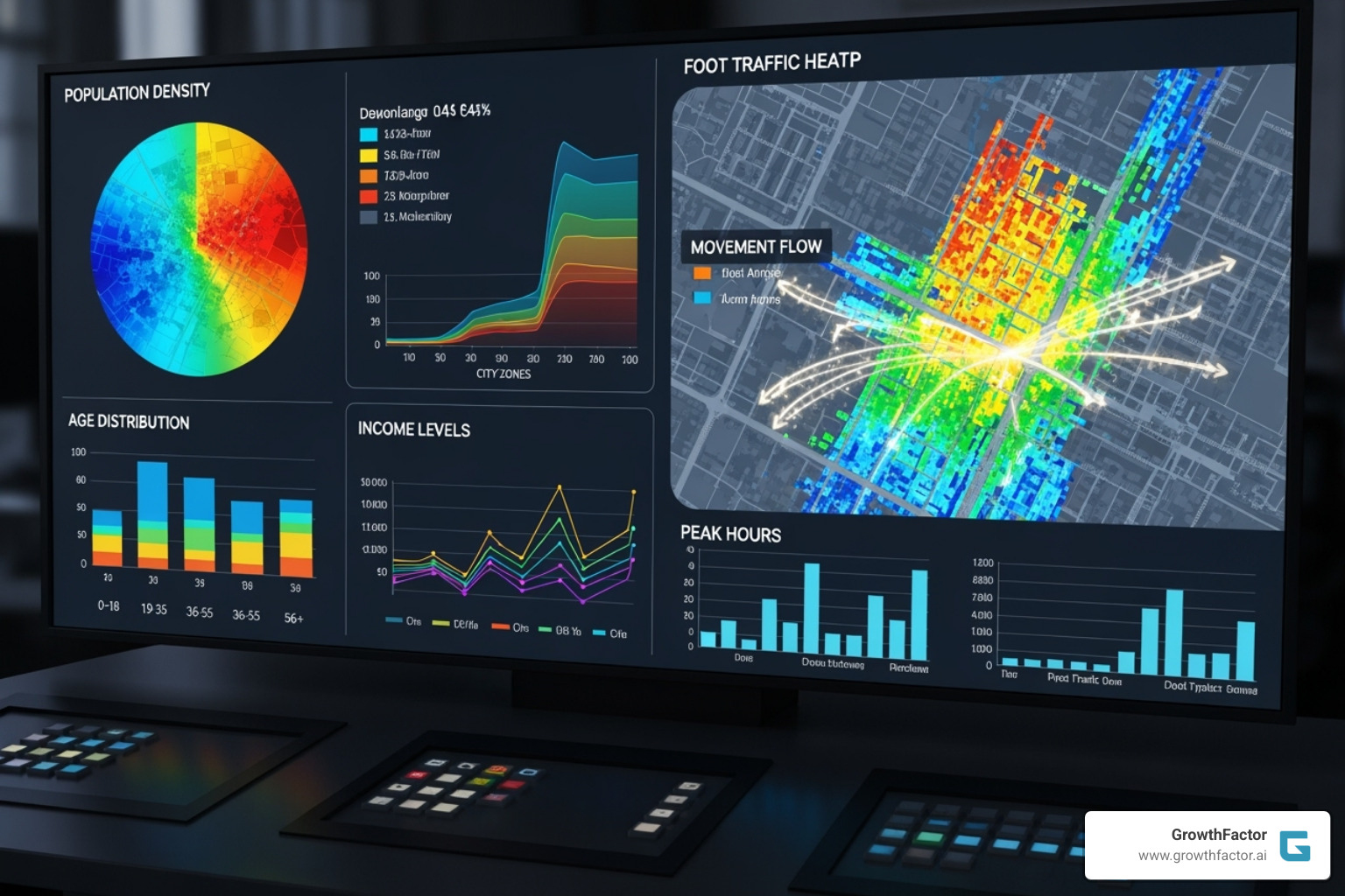 Dashboard showing demographic and foot traffic data for a specific location - AI for site selection Dashboard showing demographic and foot traffic data for a specific location - AI for site selection
