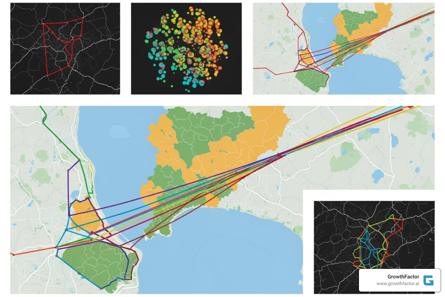 different types of map visualizations (e.g., cluster map, territory map, route optimization) - Location intelligence tools different types of map visualizations (e.g., cluster map, territory map, route optimization) - Location intelligence tools