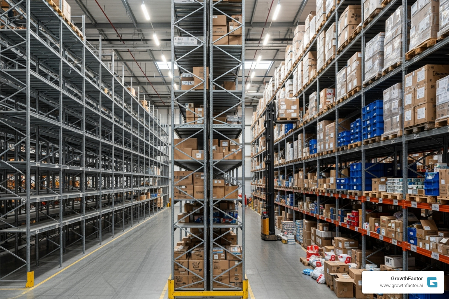 warehouse with empty shelves and overflowing boxes - Sales forecast accuracy warehouse with empty shelves and overflowing boxes - Sales forecast accuracy
