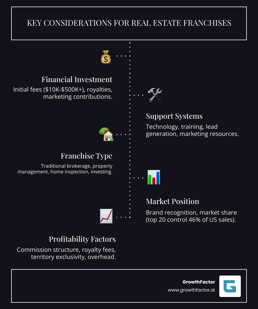 infographic showing the breakdown of real estate franchise market share, investment ranges by franchise type, and key support systems offered - real estate franchises infographic infographic-line-5-steps-dark infographic showing the breakdown of real estate franchise market share, investment ranges by franchise type, and key support systems offered - real estate franchises infographic infographic-line-5-steps-dark