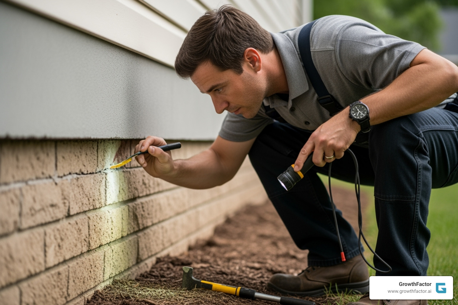 home inspector examining property foundation - real estate franchises home inspector examining property foundation - real estate franchises