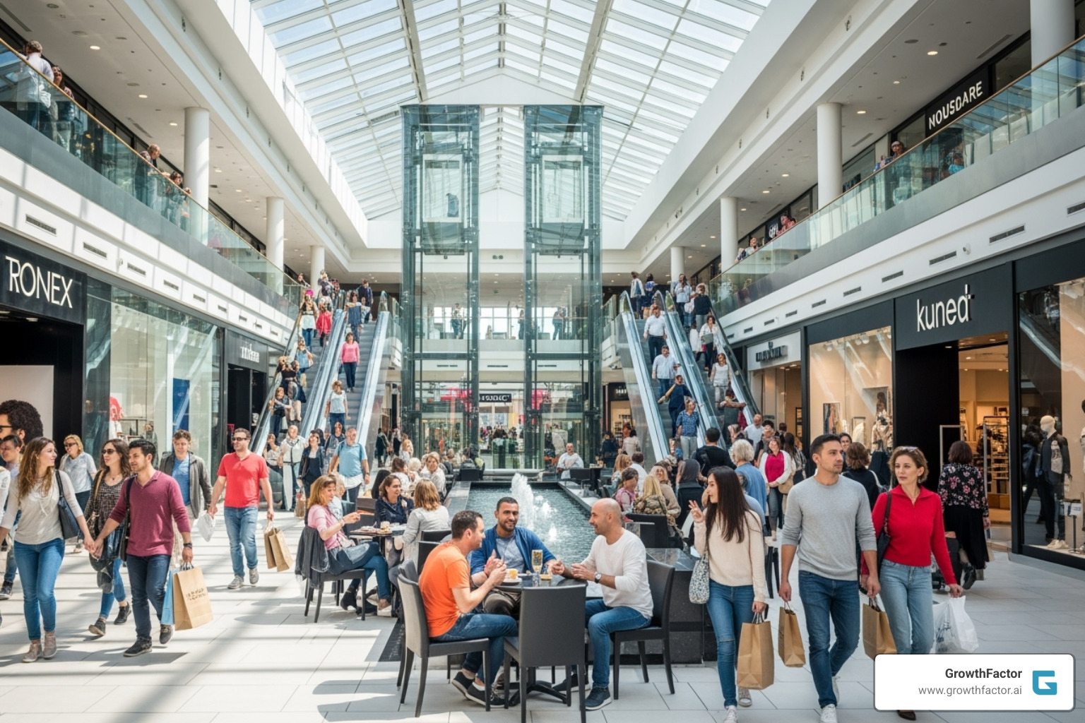 Graph showing year-over-year increase in mall visits across different mall types from 2023 to 2024 - mall foot traffic data