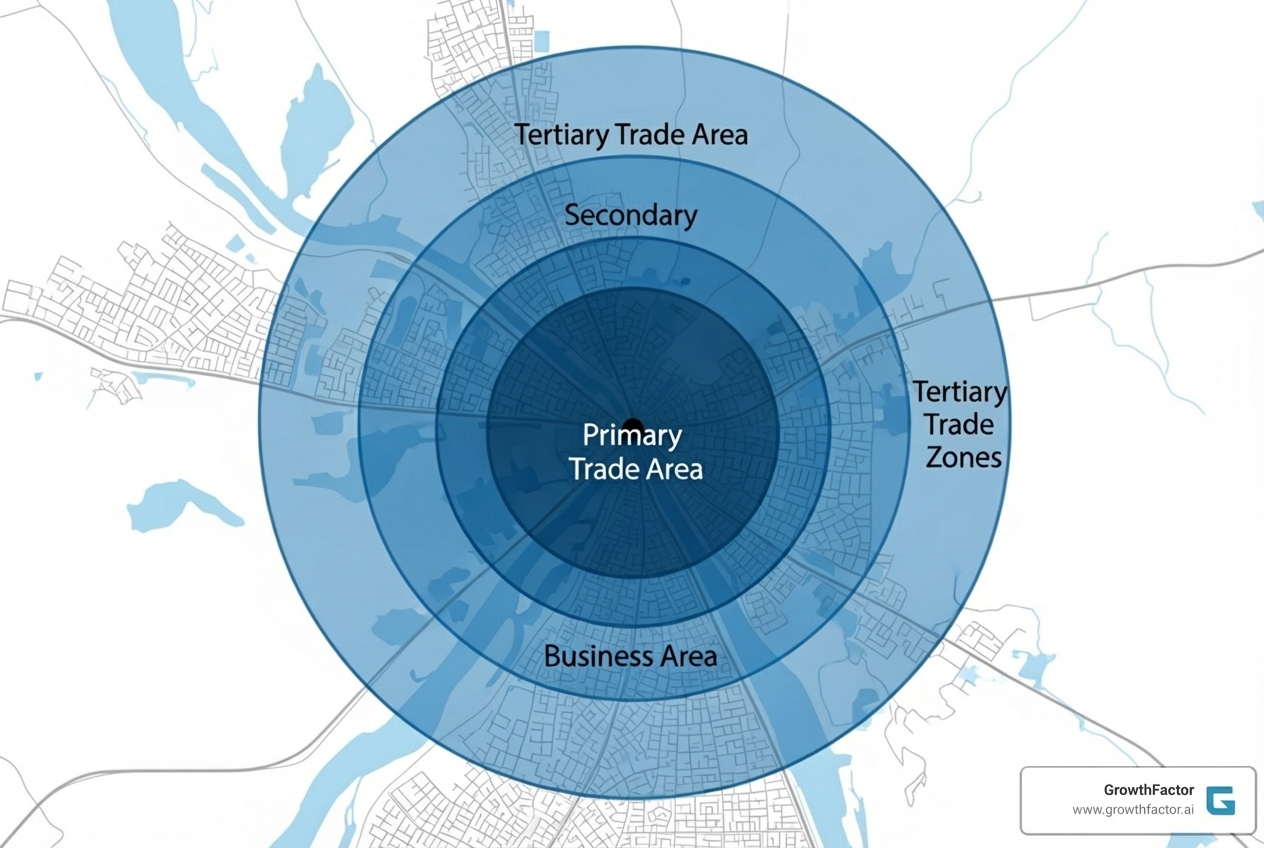 Map illustrating primary, secondary, and tertiary trade area zones - what is a trade area Map illustrating primary, secondary, and tertiary trade area zones - what is a trade area