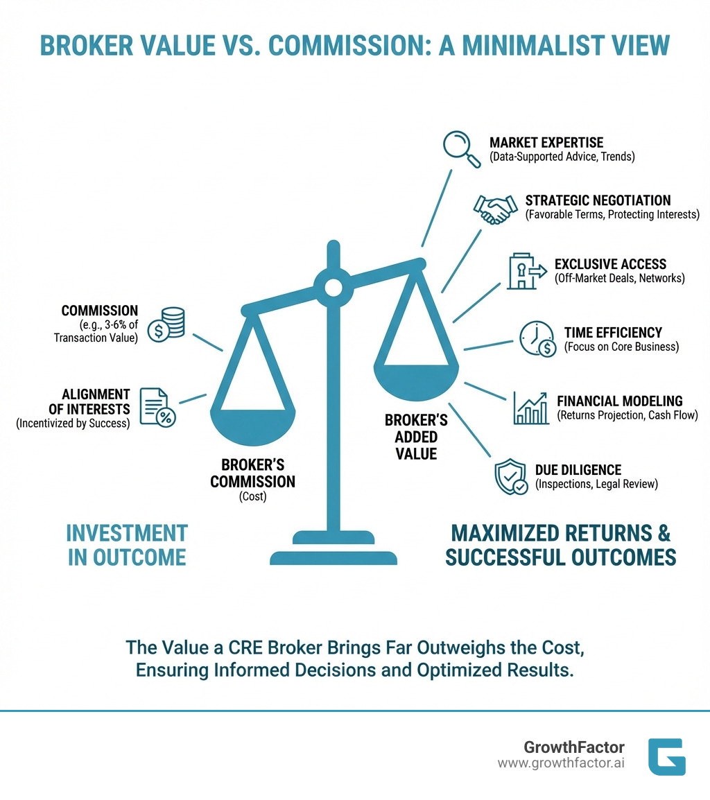 infographic illustrating the value a broker adds relative to their commission - what is a cre broker infographic infographic illustrating the value a broker adds relative to their commission - what is a cre broker infographic