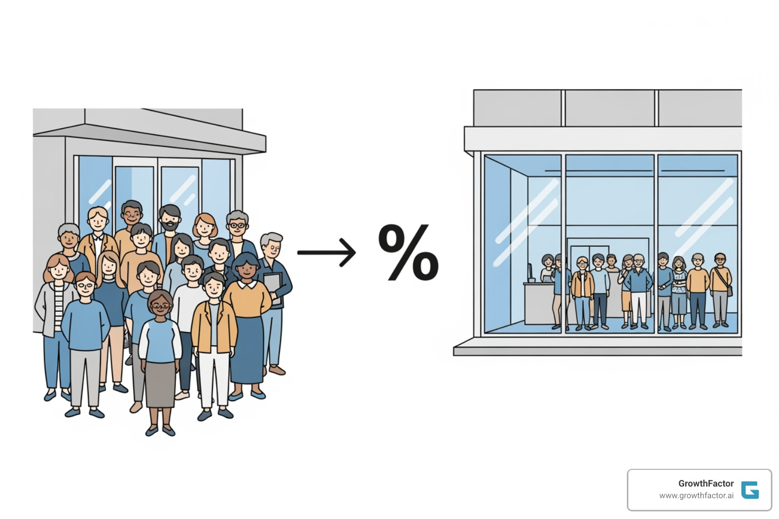 diagram showing visitors entering a store and a percentage converting to sales - how to measure foot traffic in store