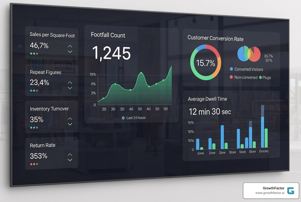 dashboard showing key retail KPIs like footfall, conversion rate, and dwell time - retail traffic software