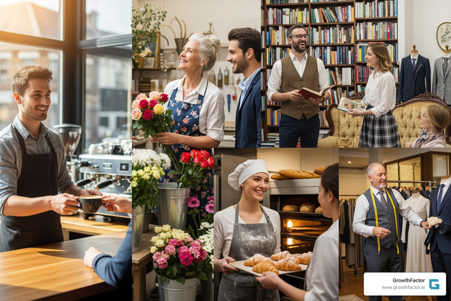 diverse group of small business owners in their shops - franchises opportunity