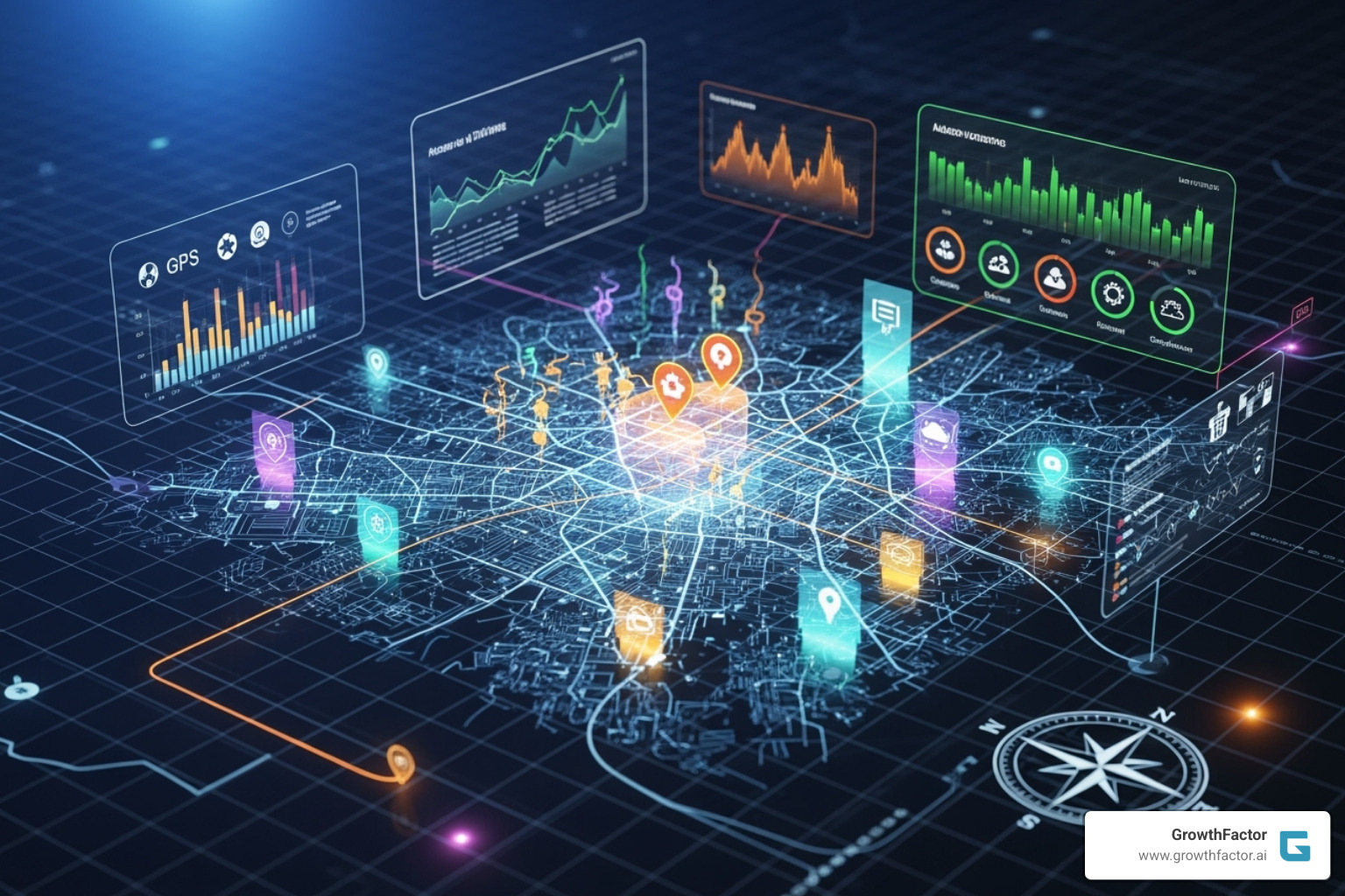 Image of an AI agent interface like a chatbot answering a query about site suitability - Location intelligence platform