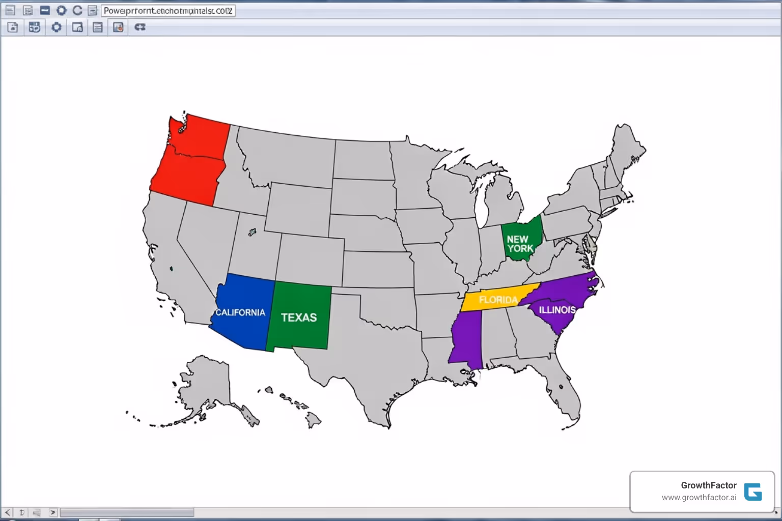 Downloadable USA map template in PowerPoint showing individual states being colored - how to create a territory map in powerpoint