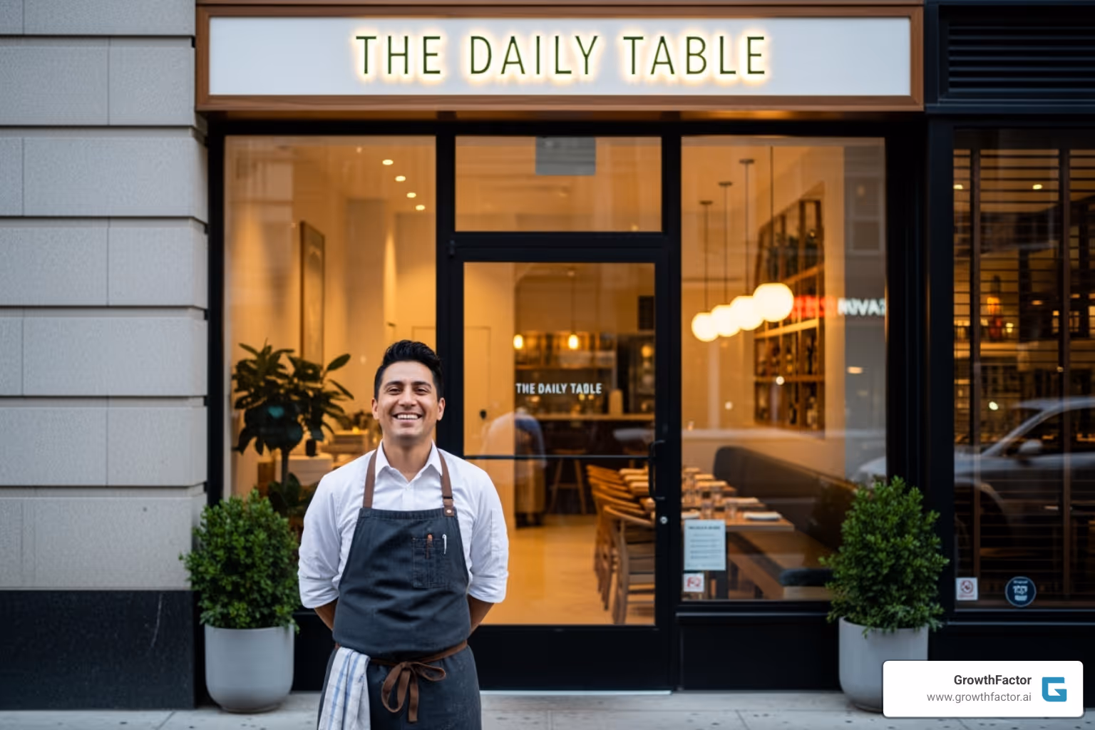 franchisee smiling in front of their new restaurant - restaurant franchise opportunities