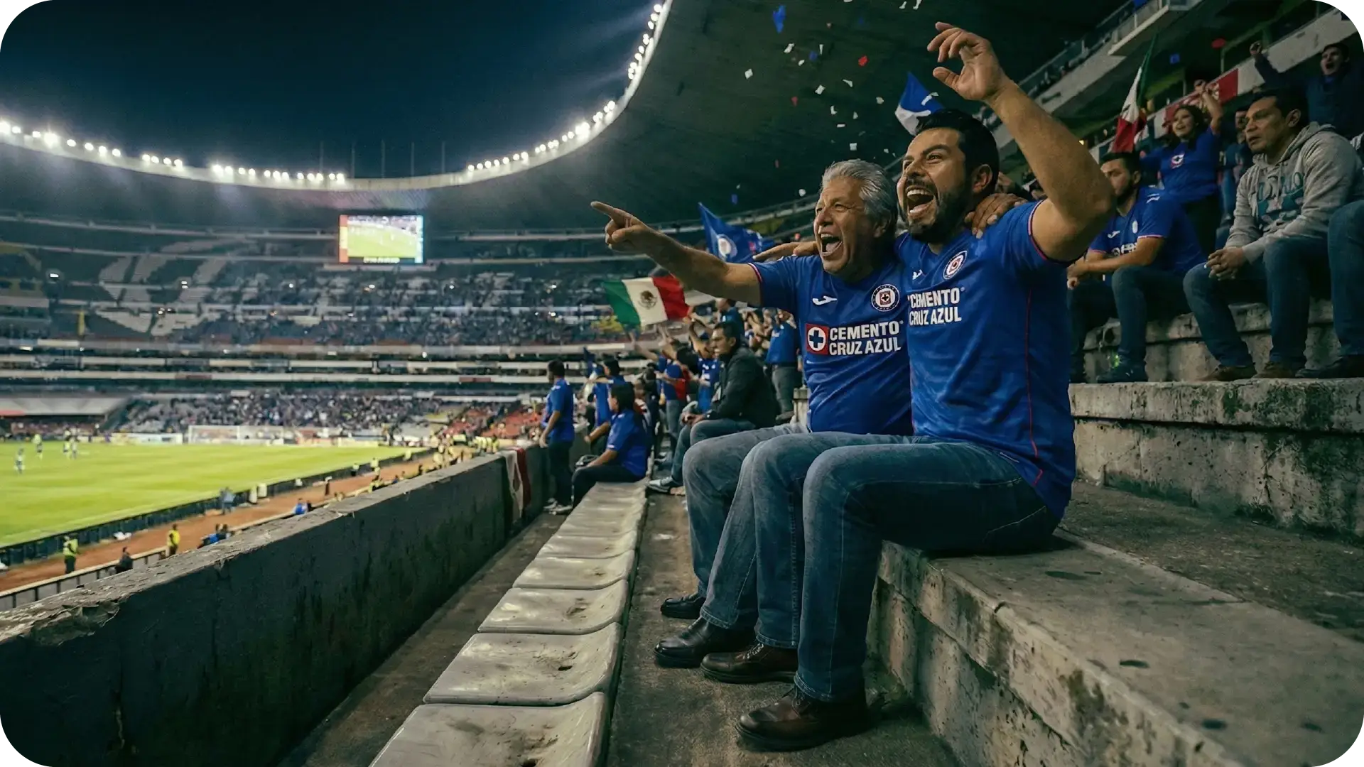 Padre e hijo en un partido del futbol del Cruz Azul