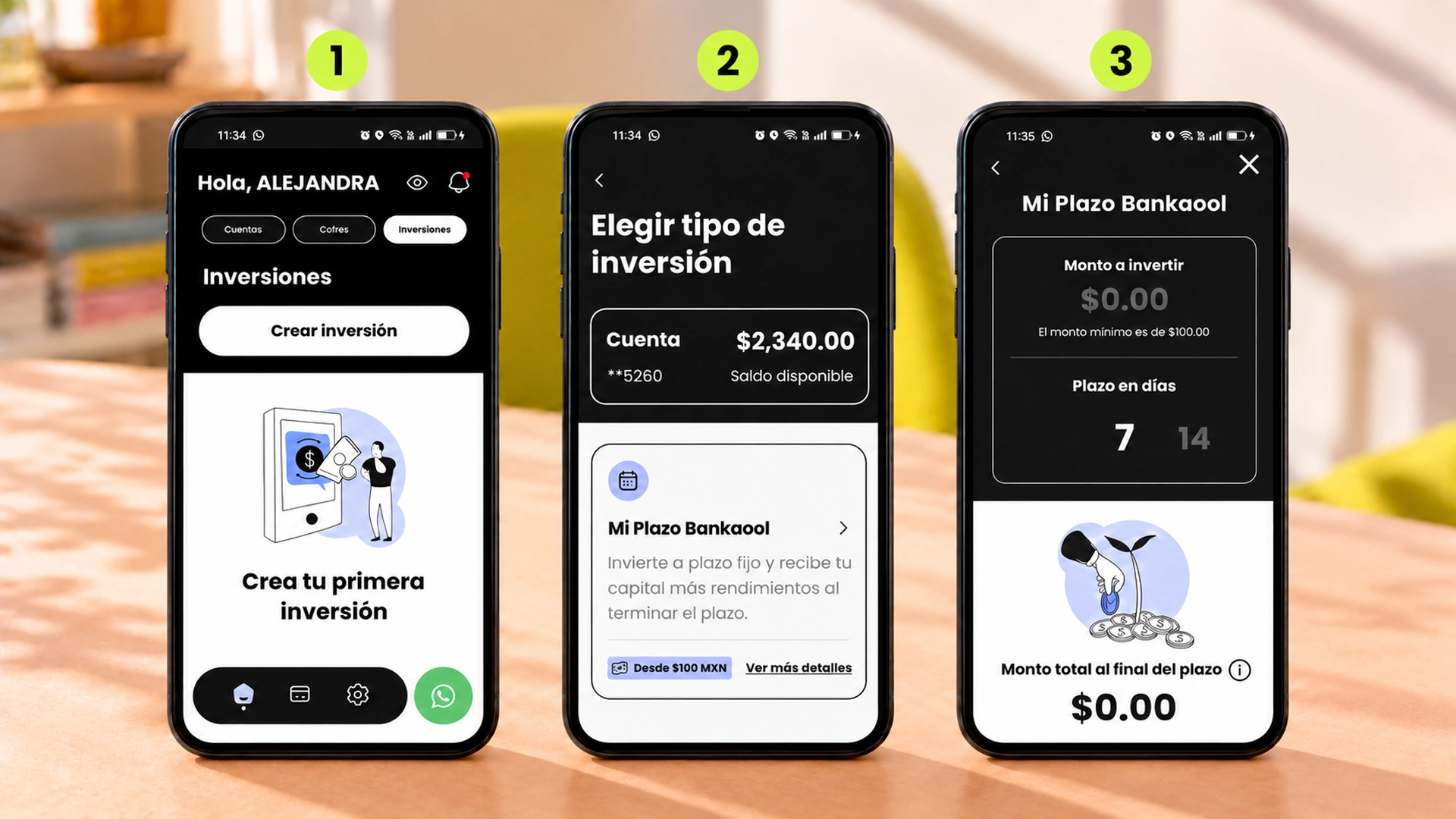 Inversión a 7 días en app Bankaool.