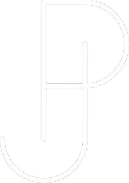 Letter P outlined in simple geometric design with rounded shapes
