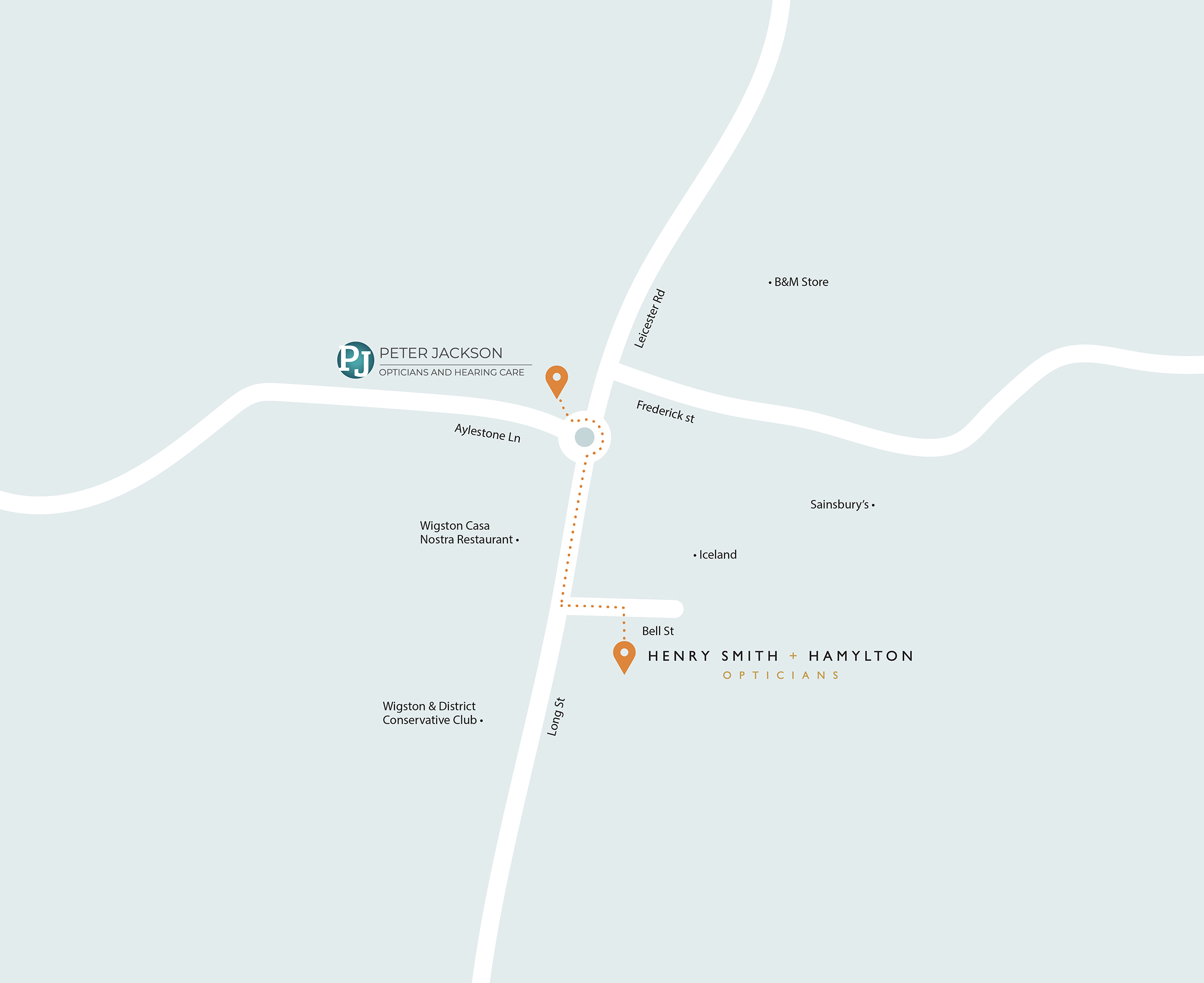Map showing location of Peter Jackson Opticians in Leicester