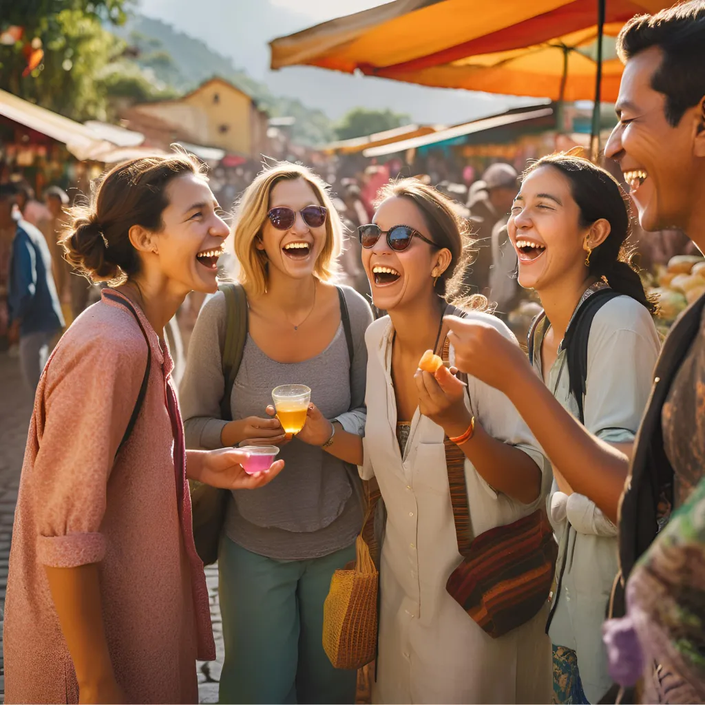 Des clients heureux en voyage, partageant un moment complice lors d'une activité dégustation