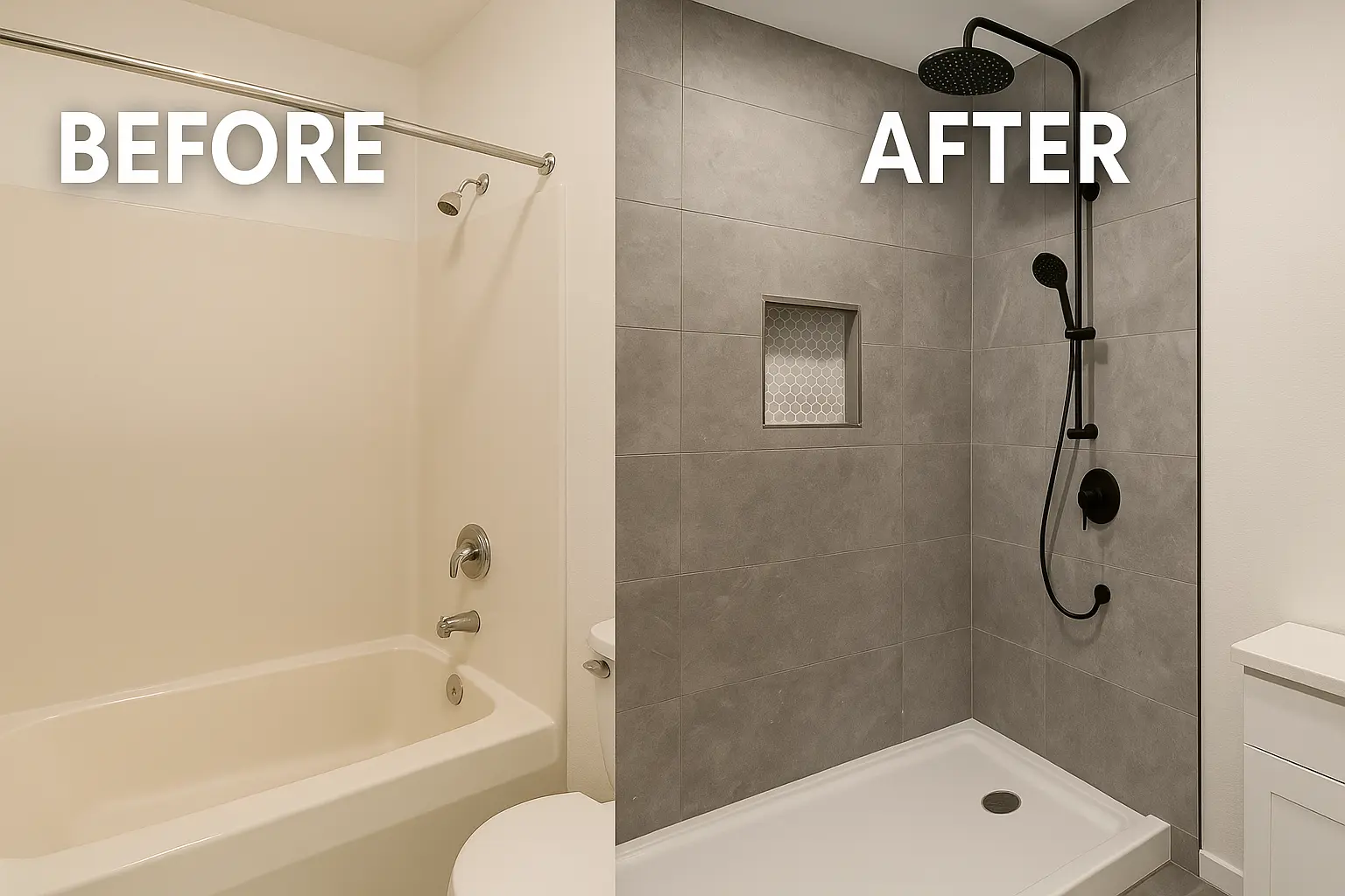 Before-and-after bathroom remodels prove small touches like rain showerheads create big luxury. See how EZ Bath transforms Houston bathrooms.