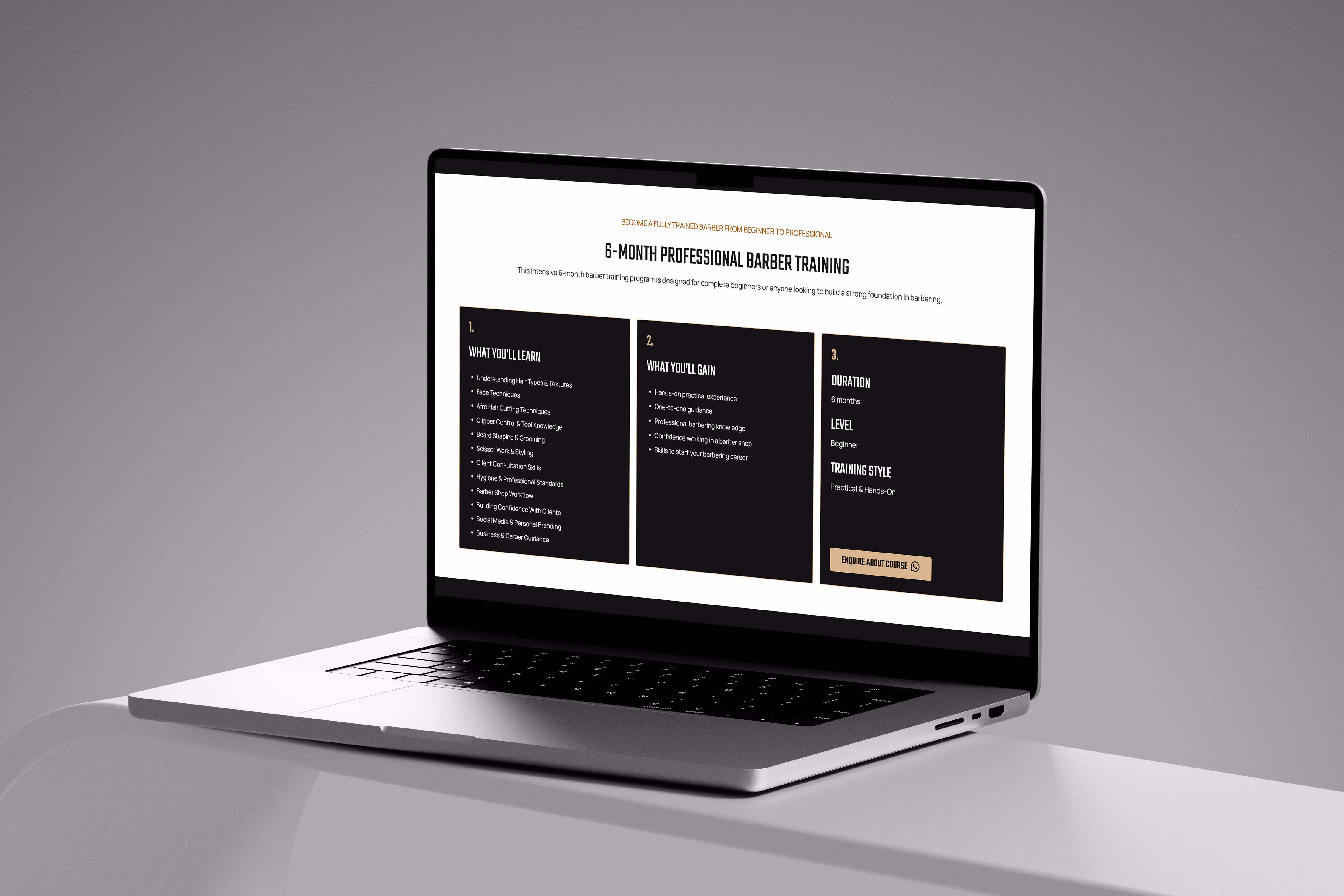 Barber training website design for Learn with Amos