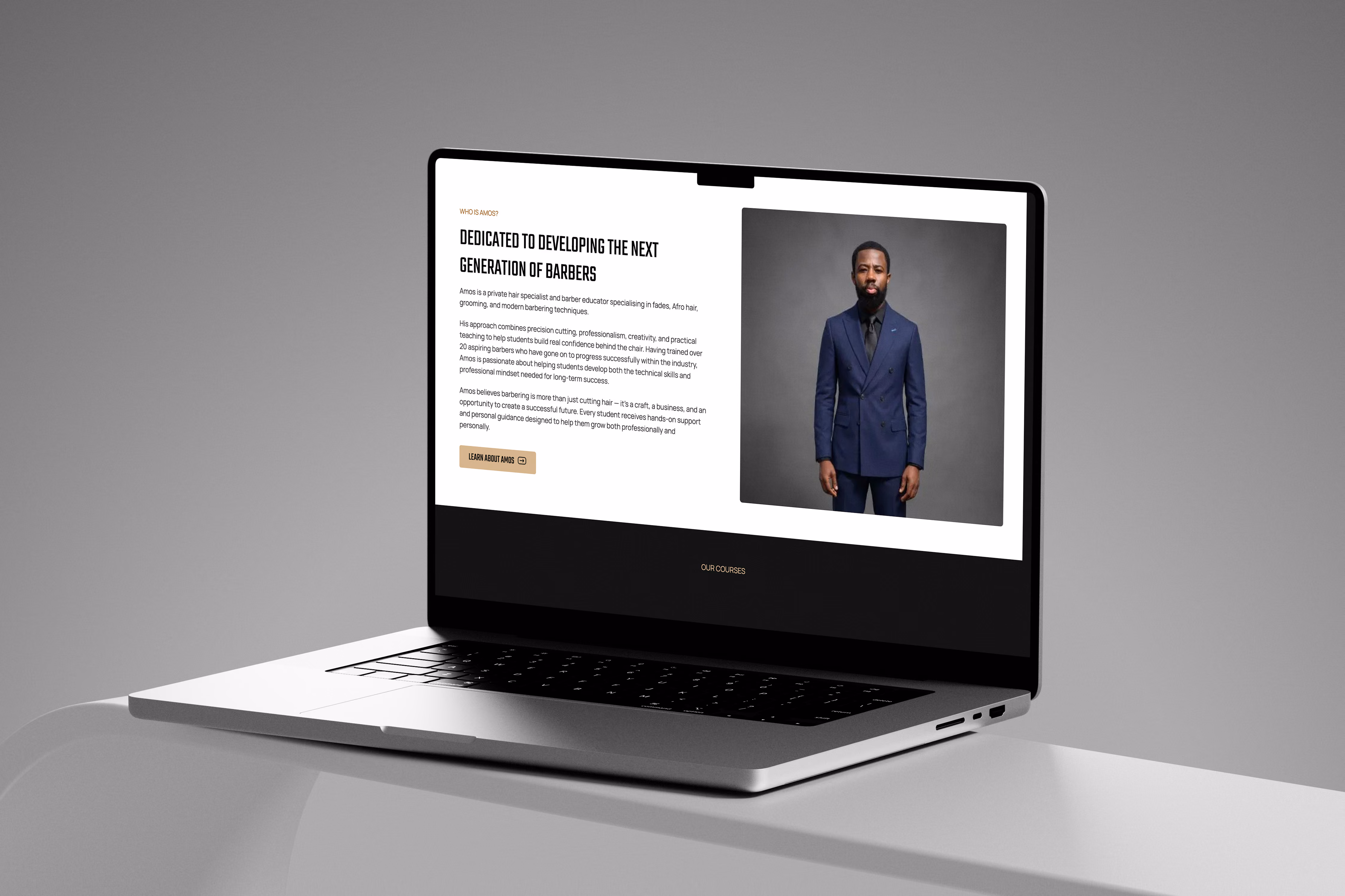 Learn with Amos barber training website designed by Chapter Two Studios