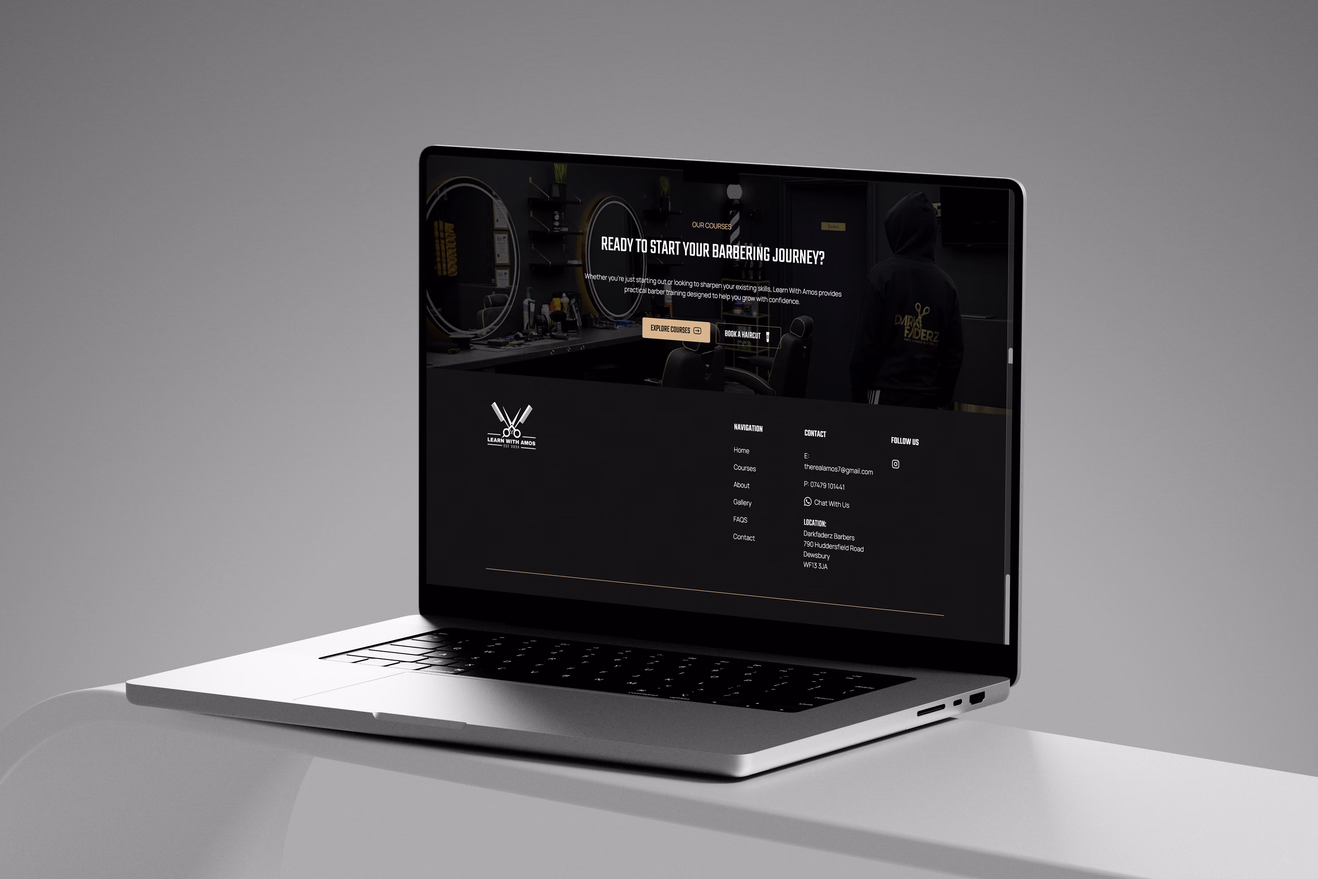 Learn with Amos barbering course website mockup