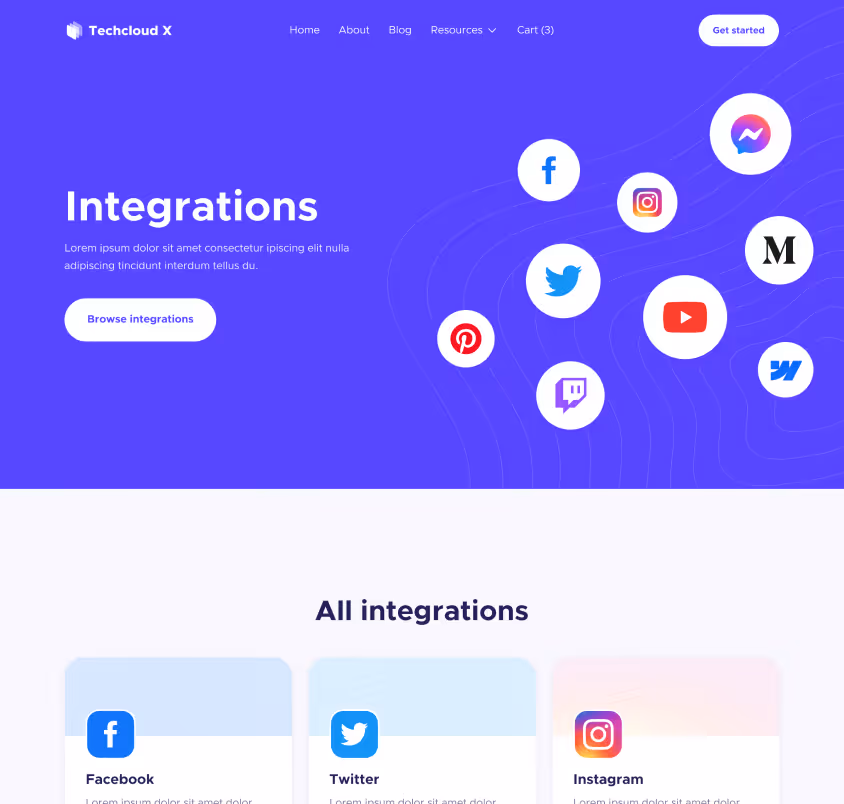Integrations - Techcloud X Webflow Template
