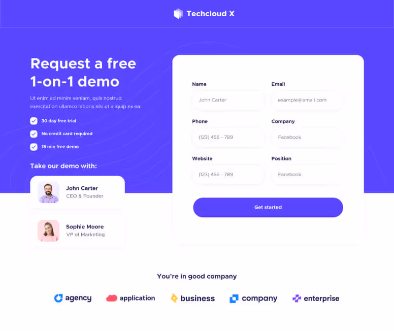 Request a Demo - Techcloud X Webflow Template